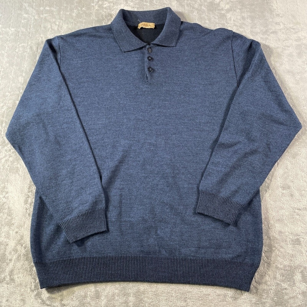 VTG Montechiaro Sweater Men XL Blue Wool Blend Office Preppy Italy Luxury Casual